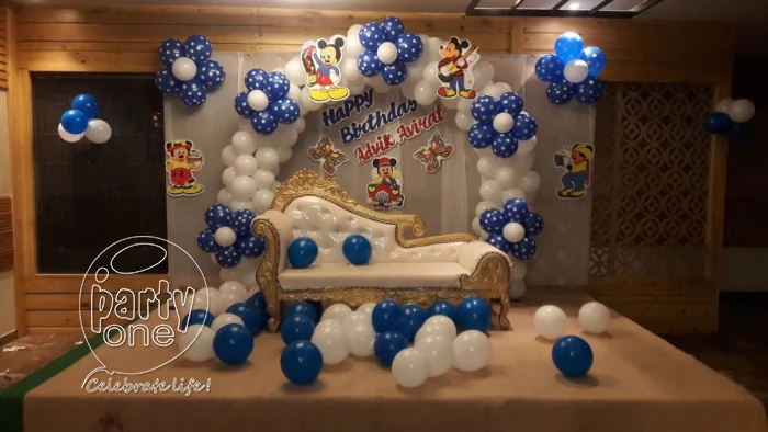 birthday Blue White Mickey Mouse Polka Dot Decor