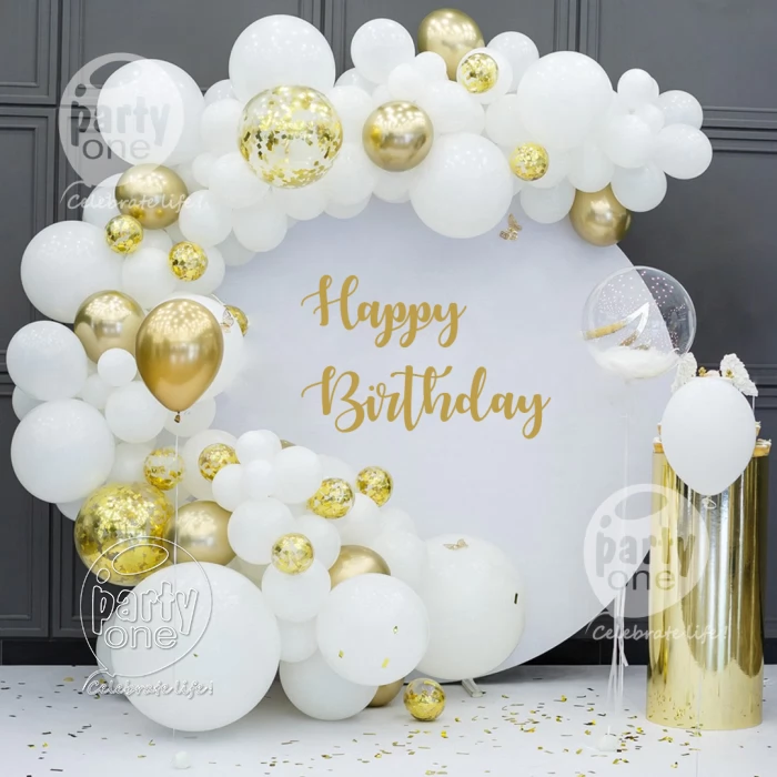 birthday Gold and White Birthday Balloon Decor