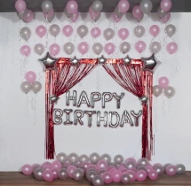 birthday Silver Pink Balloon Ceiling Decoration