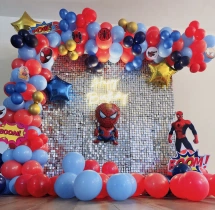 birthday Silver Sequin Spiderman Theme Decoration