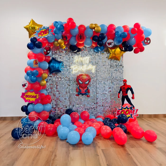 birthday Silver Sequin Spiderman Theme Decoration