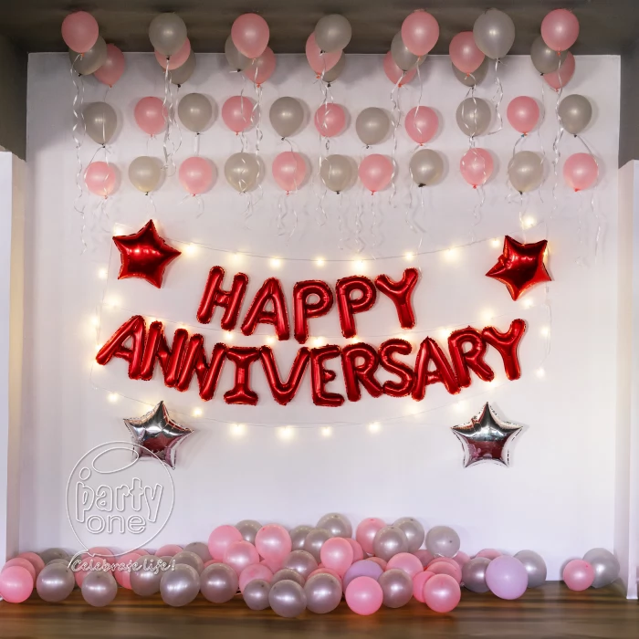 decorations Pink Silver Happy Anniversary Decoration