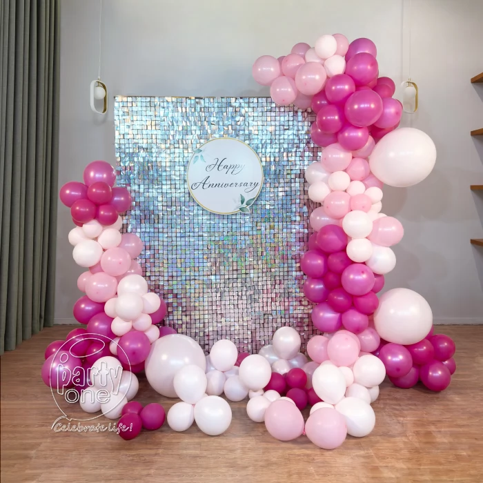 decorations Silver Sequin Pink Anniversary Balloon Decor