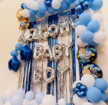 decorations White & Blue Welcome Baby Boy Decor