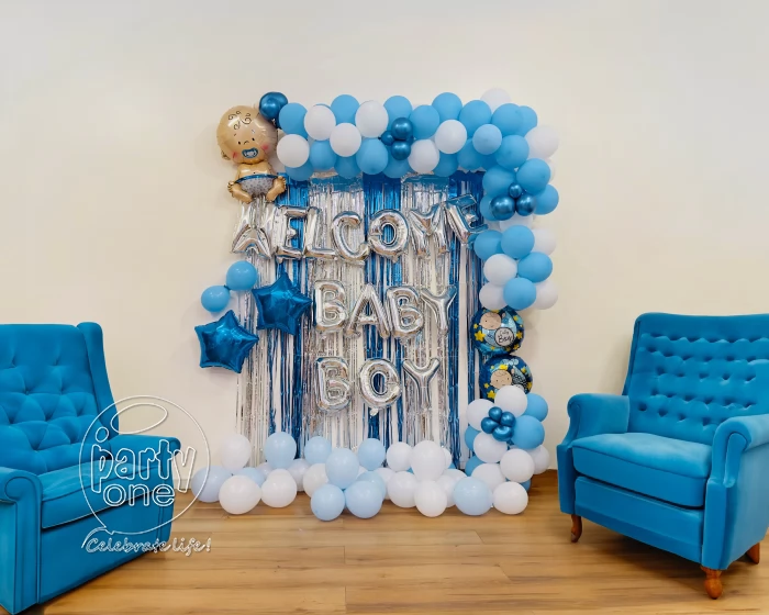 decorations White and Blue Welcome Baby Boy Decor