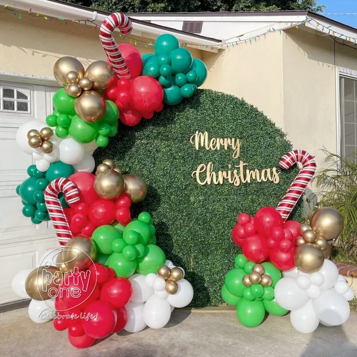 festival decorations Merry Christmas Green Balloon Arch