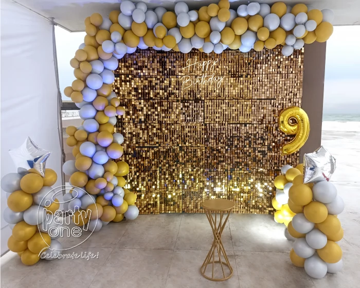 birthday Silver and Gold Balloon Sequin Decor