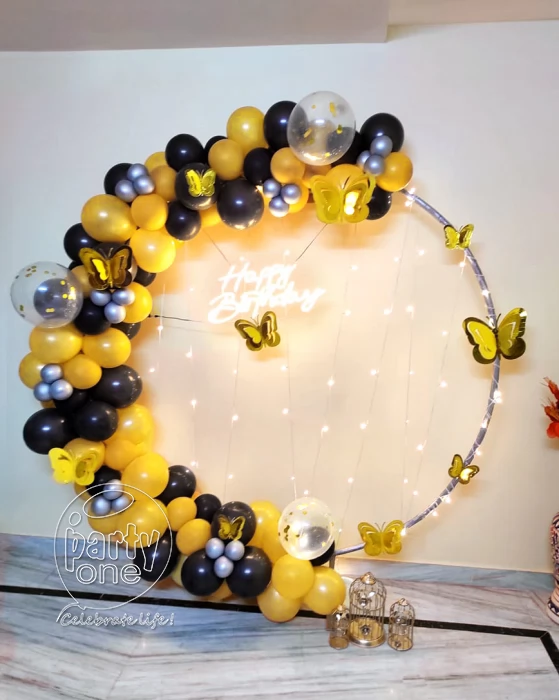 birthday Gold And Black Ring Decor With Fairy Lights