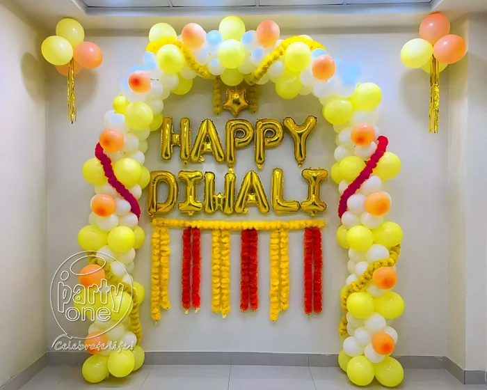 festival decorations Yellow Balloon and Floral Diwali Decoration