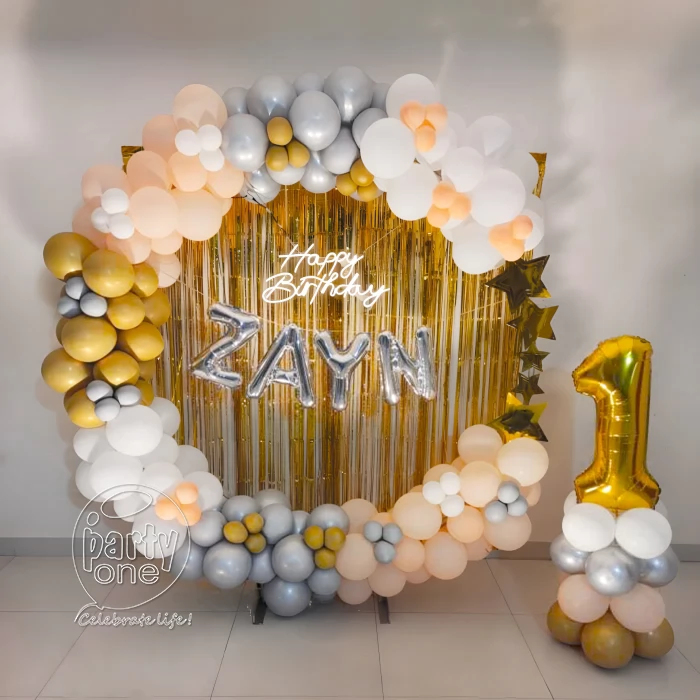 birthday Peach and Silver Ring Decor With Gold Fringe