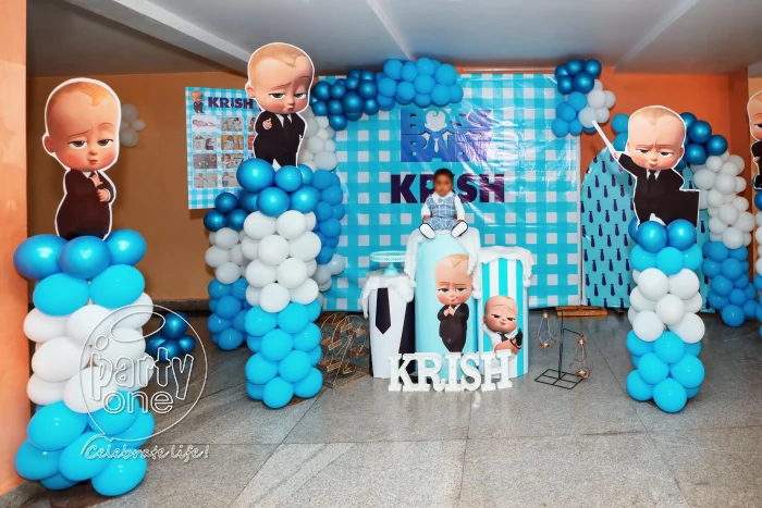 birthday Boss Baby Theme Decor with Balloon Pillars