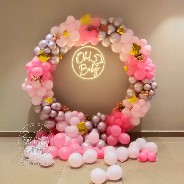 decorations Pink and Sliver Ring Baby Shower Balloon Decor